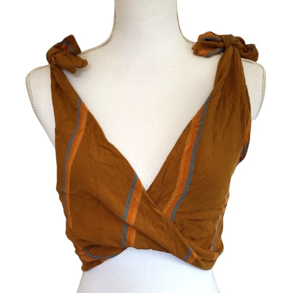 O'Neill Tops - O'neill Twisted Cropped Striped Shoulder Tie Tank Top Small
